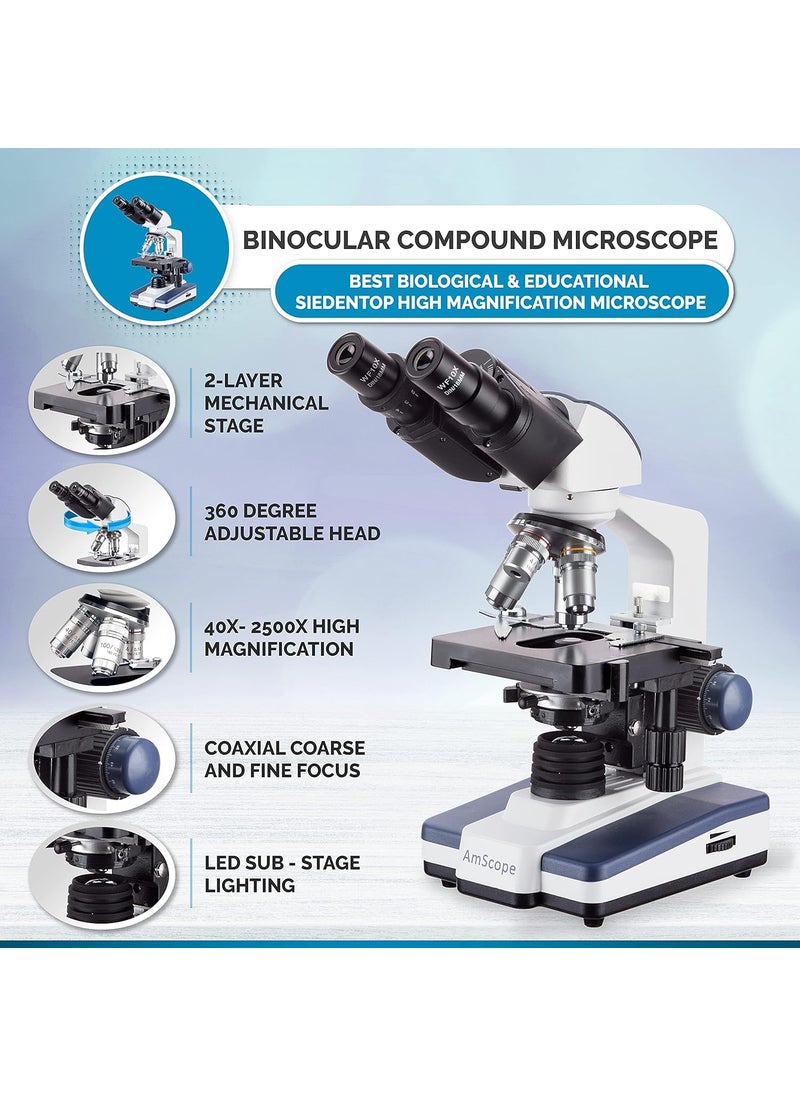 AmScope - AmScope B120A Siedentopf Binocular Compound Microscope 40X1600X Magnification Brightfield LED Illumination Abbe Condenser DoubleLayer Mechanical Stage - Image 1