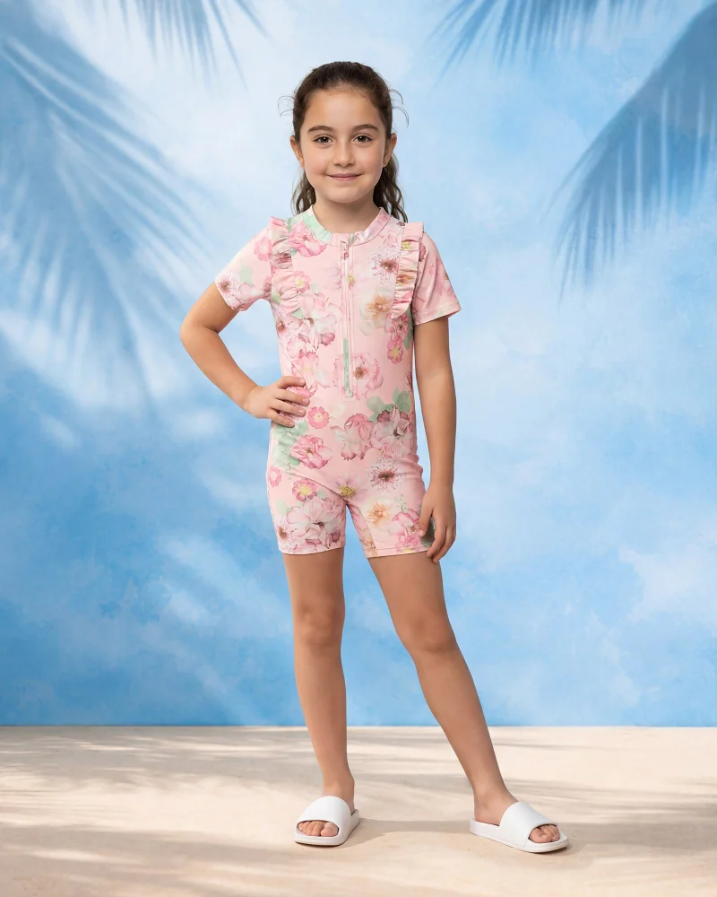 Redtag Girls Pink Floral Allover Print Swimming Suit