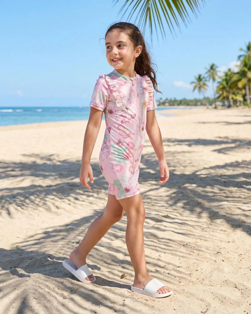 Redtag Girls Pink Floral Allover Print Swimming Suit