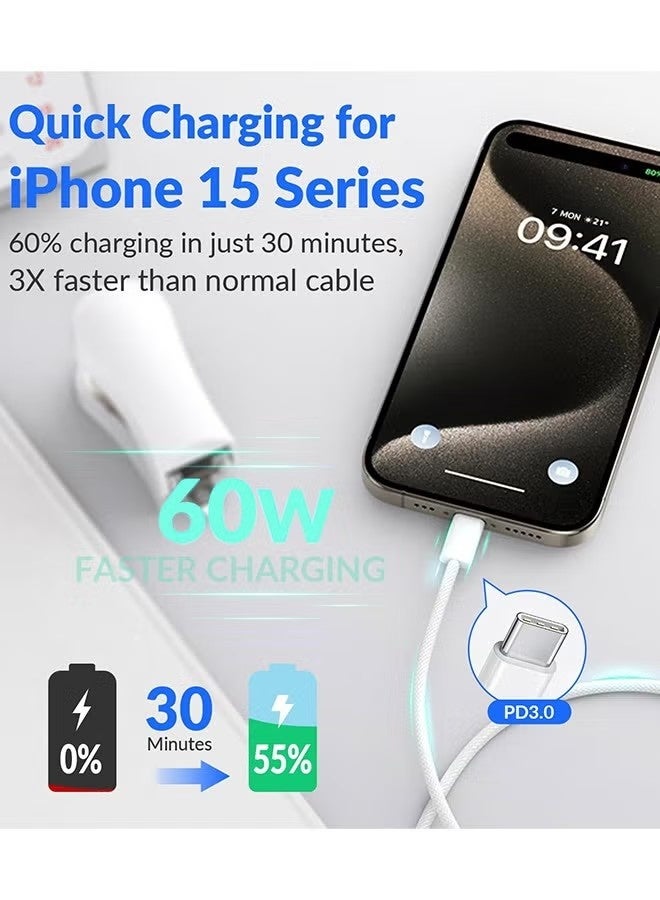 Happy D USB-C 60W Charging Cable,2 M Braided Type C Cable, Faster Charging Cable, Power Delivery PD Cord, Compatible with iPhone 16/16Pro/16 Pro Max/15/15 Pro/15 Plus/15 Pro Max,iPad Mini/Pro, MacBook Pro/Air, White - Image 2
