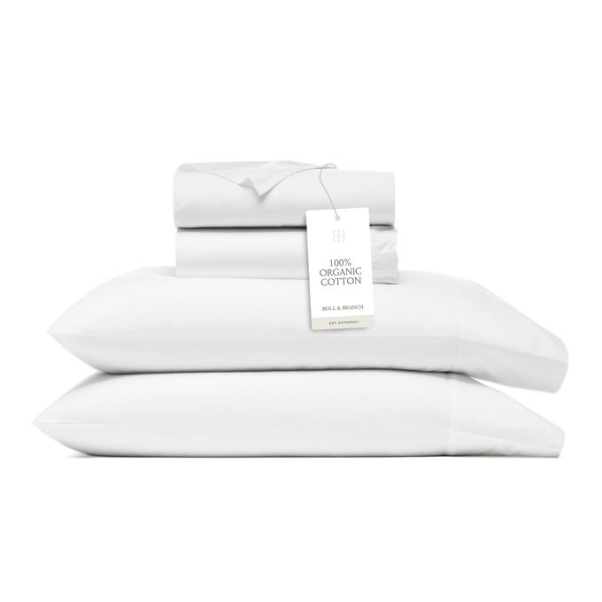 BOLL BRANCH PERCALE HEMMED SHEET SET COOLING BREATHABLE BED SHEETS FOR HOT SLEEPERS QUEEN WHITE LUXURY 100 ORGANIC COTTON 1 FLAT 1 FITTED 2 PILLOWCASES