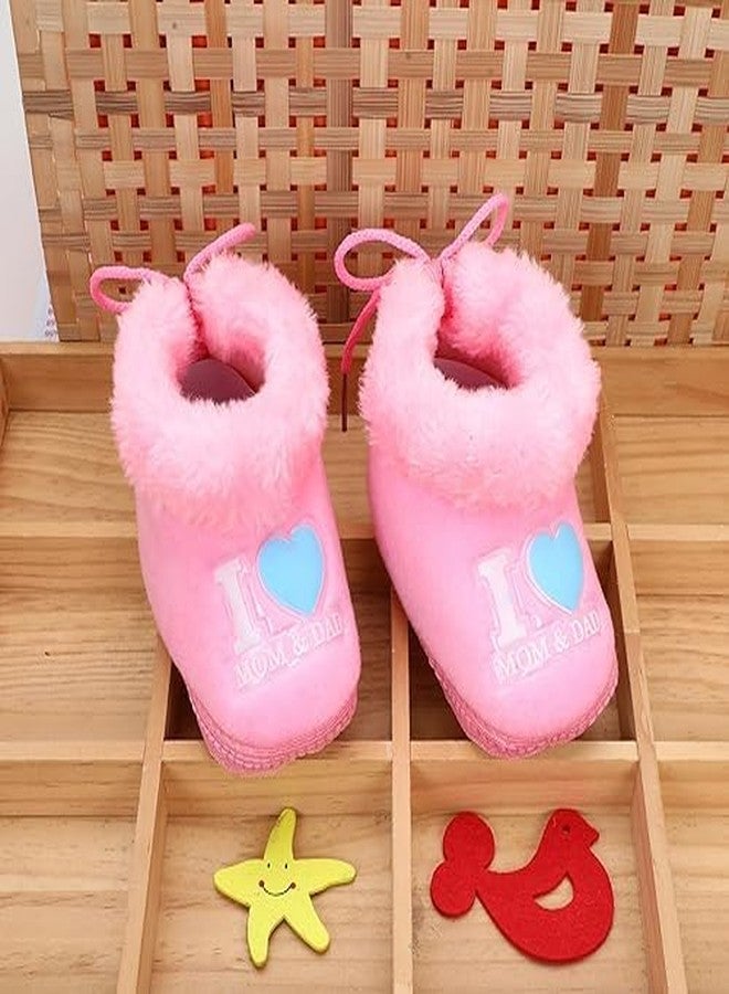 PureSole Baby Girl Party Booties - Soft Baby Girl Shoes with Bow | Non-Slip Crib Shoes for Newborns & Infants | Cute Pre-Walker Shoes for 0-12 Months | Stylish Booties (Blue & Pink) - Image 2