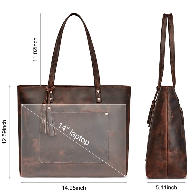 S-ZONE Women Vintage Genuine Leather Shoulder Tote Bag Large Work Handbag Purse - Image 5