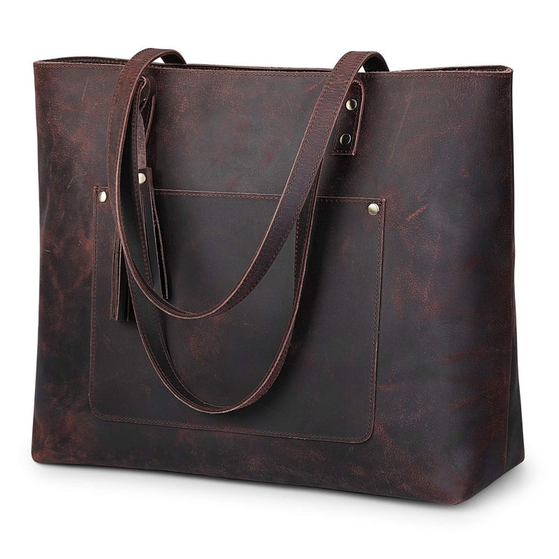 S-ZONE Women Vintage Genuine Leather Shoulder Tote Bag Large Work Handbag Purse - Image 1