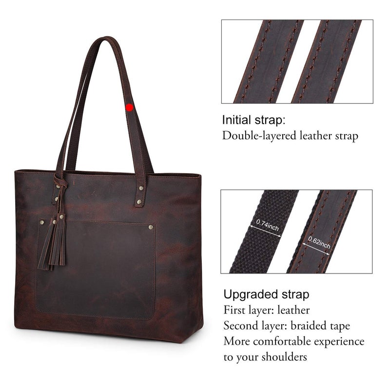 S-ZONE Women Vintage Genuine Leather Shoulder Tote Bag Large Work Handbag Purse - Image 3