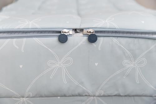 Beddy's Bow & Ribbon Themed Durable Zipper Bedding for Kids, Bed in a Bag, Baby Blue Comforter & White Pinstripe Sheets, Includes Pillowcase & Pillow Sham, Easy to Make & Wash - Image 4
