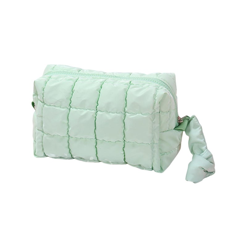 Green Quilted Cosmetic Bag Reusable Travel Organizer Toiletry Makeup Storage Holder - Image 2