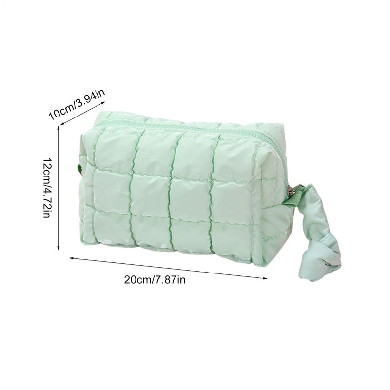 Green Quilted Cosmetic Bag Reusable Travel Organizer Toiletry Makeup Storage Holder - Image 3