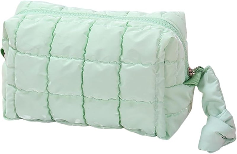 Green Quilted Cosmetic Bag Reusable Travel Organizer Toiletry Makeup Storage Holder - Image 1