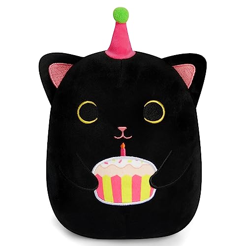 KOPHINYE Black Cat Plush 8 inch Happy Birthday Cat Stuffed Animal with Cake Cute Plush Black Kitten Birthday Gift for Girls Boys and Cats Home Room Decoration - Image 1