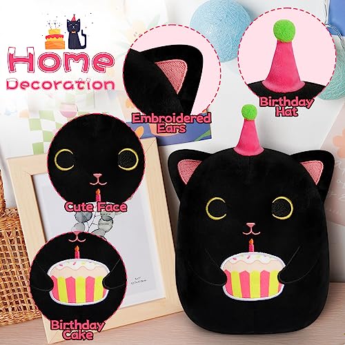 KOPHINYE Black Cat Plush 8 inch Happy Birthday Cat Stuffed Animal with Cake Cute Plush Black Kitten Birthday Gift for Girls Boys and Cats Home Room Decoration - Image 5