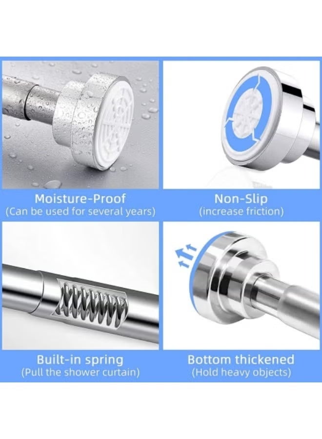 Shower Curtain Rod, 120-220cm Adjustable Tension Spring,Telescopic Curtain Pole Stainless Steel Extendable Clothes Rail Extendable Pole,No Drilling - Image 5