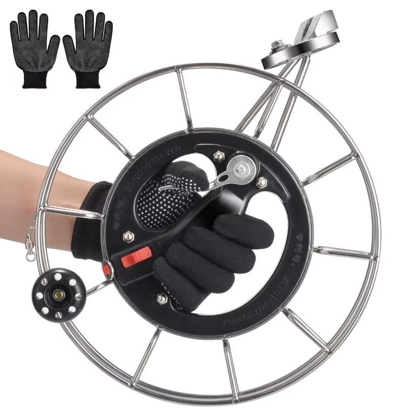 MIGREON Metal Stainless Steel Kite Reel with Brake 112 Dia Safety Lock Bearing Line Connectors Smooth Rotation Omnibearing Guide Waterproof and HighTemperature Resistance with AntiCut Gloves - Image 2