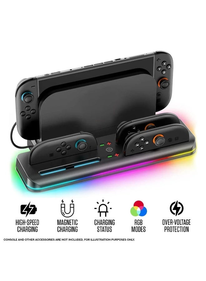 SUNEX SW2 Controller Charging Dock with TV Dock Storage, Fast Charging Station for Nintendo Switch 2 Joy-Con Controllers, RGB Ambient Lighting, LED Charging Indicators, Compact Docking Stand for Gaming Setup - Image 1
