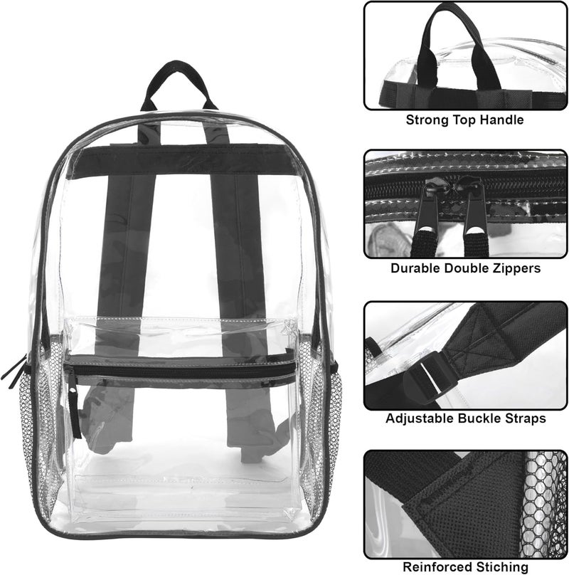 Trailmaker Clear Backpack Heavy Duty with Padded Straps, Side Pockets for Kids, Boys, Girls, School, Stadium Approved Events - Image 2