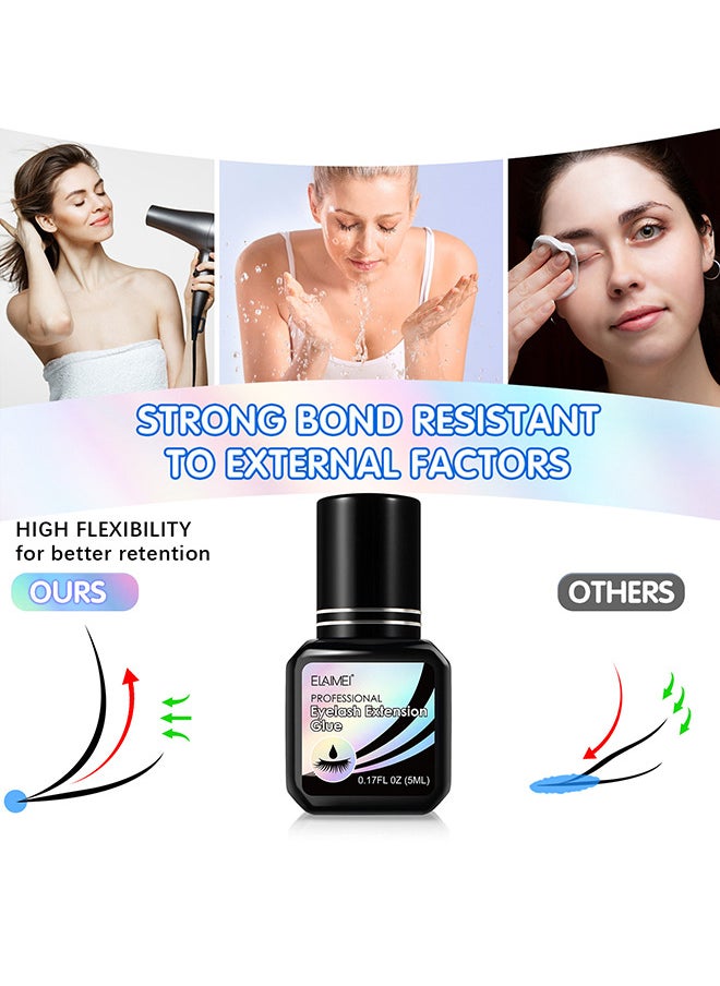 Elaimei - Eyelash Extension Glue, Professional Lash Extension Glue For Strong Bond And High Flexibility Ultra Hold Instant Dry Low Fume And Extra Strong Black Adhesive Lash Bond Lash Glue - Image 1