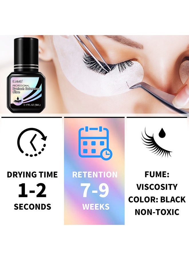 Elaimei - Eyelash Extension Glue, Professional Lash Extension Glue For Strong Bond And High Flexibility Ultra Hold Instant Dry Low Fume And Extra Strong Black Adhesive Lash Bond Lash Glue - Image 1
