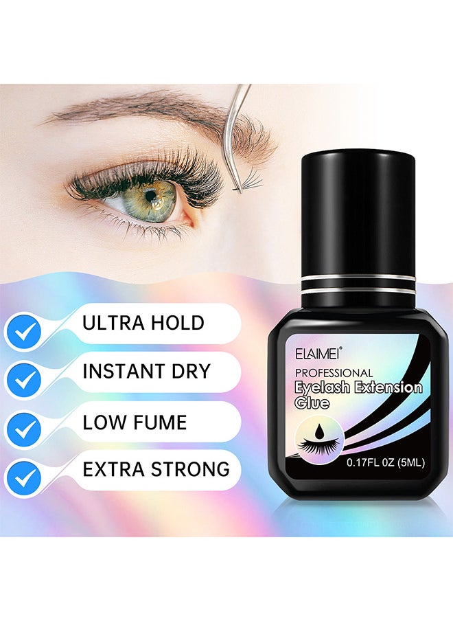 Elaimei Eyelash Extension Glue, Professional Lash Extension Glue For Strong Bond And High Flexibility Ultra Hold Instant Dry Low Fume And Extra Strong Black Adhesive Lash Bond Lash Glue  - Image 3