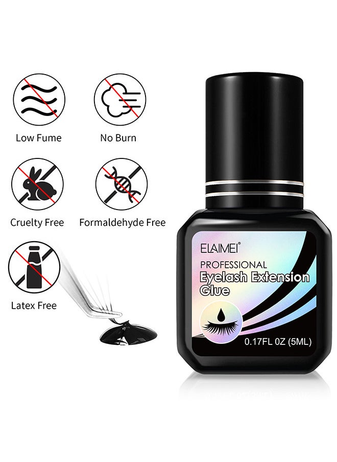 Elaimei Eyelash Extension Glue, Professional Lash Extension Glue For Strong Bond And High Flexibility Ultra Hold Instant Dry Low Fume And Extra Strong Black Adhesive Lash Bond Lash Glue  - Image 2