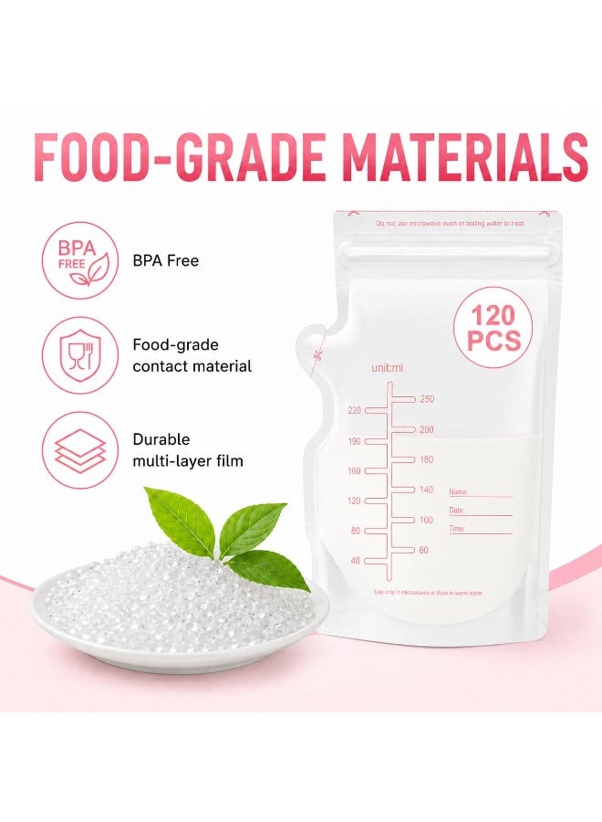 120PCS Breastmilk Storage Bags, 250ml Self‑Standing No‑Leak Milk Freezer Bag with Pour Spout, Pre‑Sterilized BPA‑Free Write‑On Breast Milk Bags - Image 3