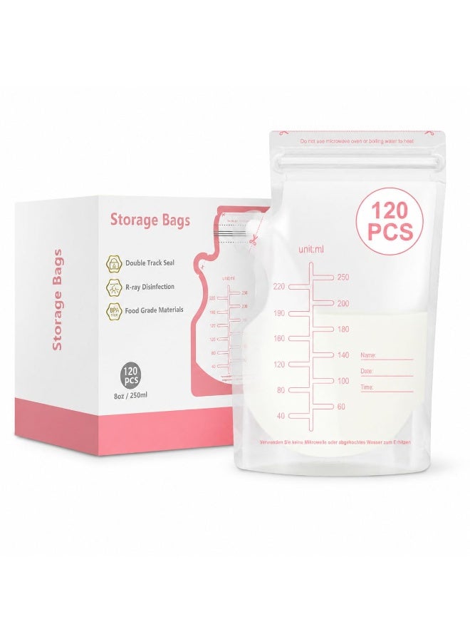 120PCS Breastmilk Storage Bags, 250ml Self‑Standing No‑Leak Milk Freezer Bag with Pour Spout, Pre‑Sterilized BPA‑Free Write‑On Breast Milk Bags - Image 1