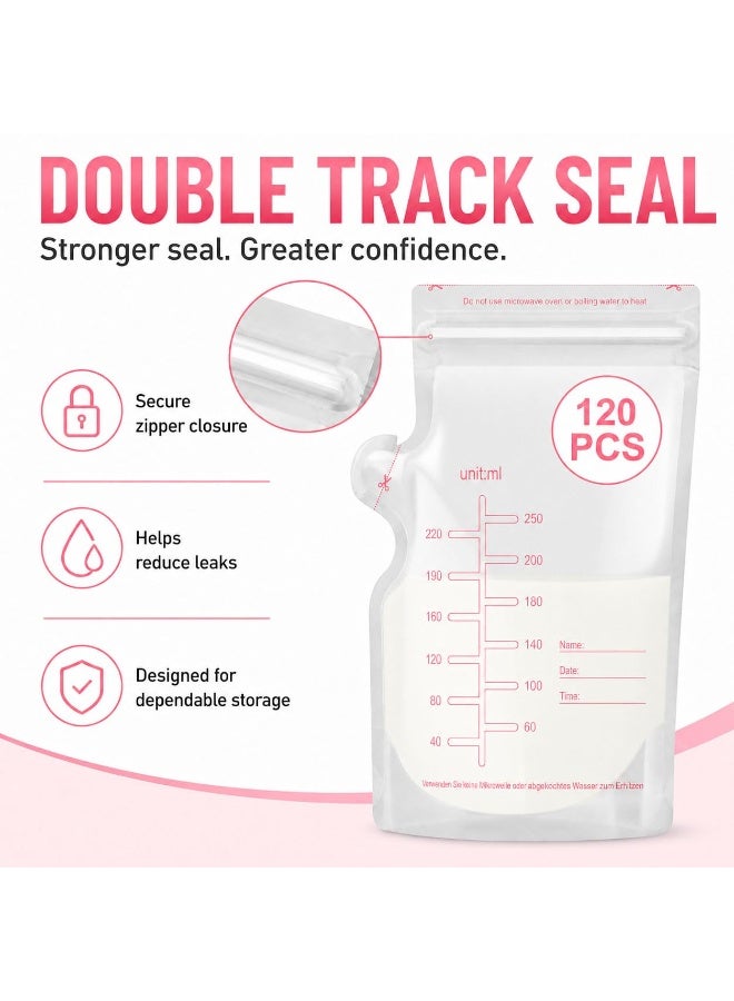 120PCS Breastmilk Storage Bags, 250ml Self‑Standing No‑Leak Milk Freezer Bag with Pour Spout, Pre‑Sterilized BPA‑Free Write‑On Breast Milk Bags - Image 4