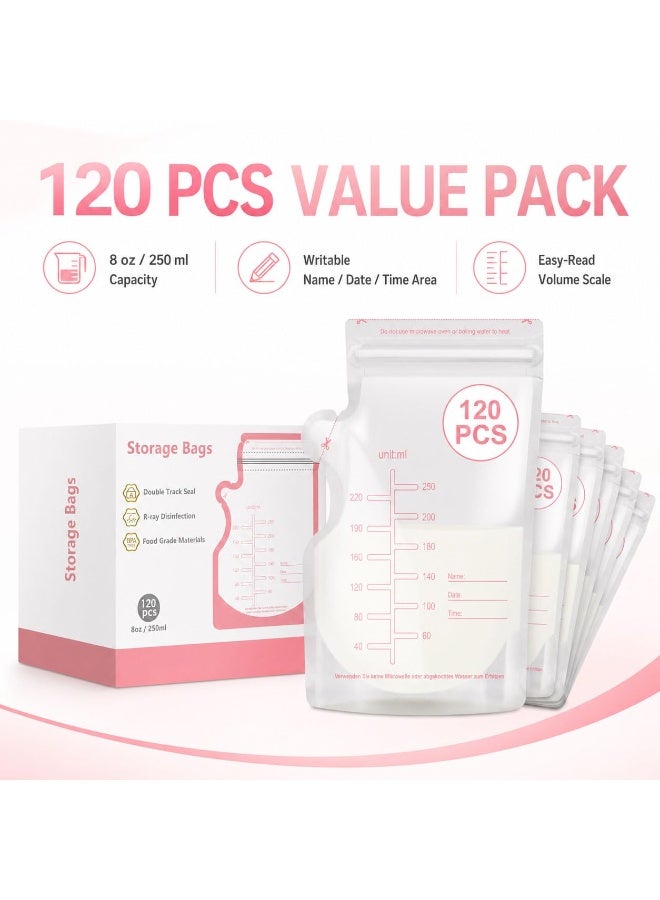 120PCS Breastmilk Storage Bags, 250ml Self‑Standing No‑Leak Milk Freezer Bag with Pour Spout, Pre‑Sterilized BPA‑Free Write‑On Breast Milk Bags - Image 2