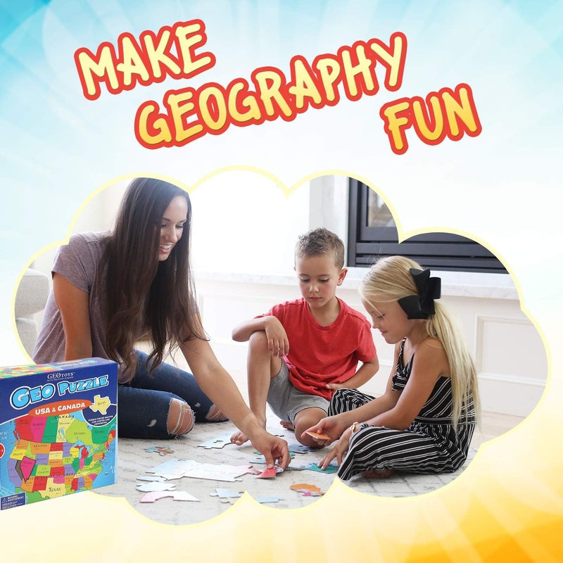 GeoToys GeoPuzzle, USA & Canada Shaped Jigsaw Puzzles, 69 Pc Geography Puzzle, Geography Game, Map Puzzle - Jigsaw Puzzles for Kids Ages 6-9 Years Old, Stocking Stuffers for Kids - Image 2