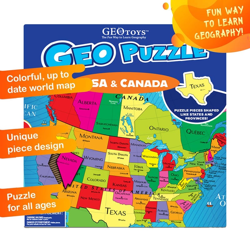 GeoToys GeoPuzzle, USA & Canada Shaped Jigsaw Puzzles, 69 Pc Geography Puzzle, Geography Game, Map Puzzle - Jigsaw Puzzles for Kids Ages 6-9 Years Old, Stocking Stuffers for Kids - Image 3