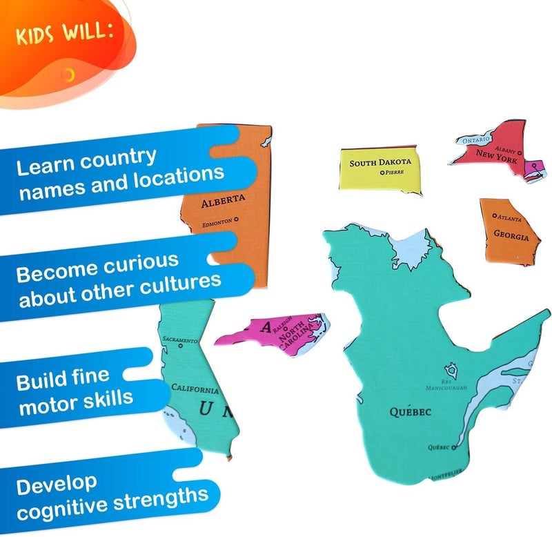 GeoToys GeoPuzzle, USA & Canada Shaped Jigsaw Puzzles, 69 Pc Geography Puzzle, Geography Game, Map Puzzle - Jigsaw Puzzles for Kids Ages 6-9 Years Old, Stocking Stuffers for Kids - Image 4