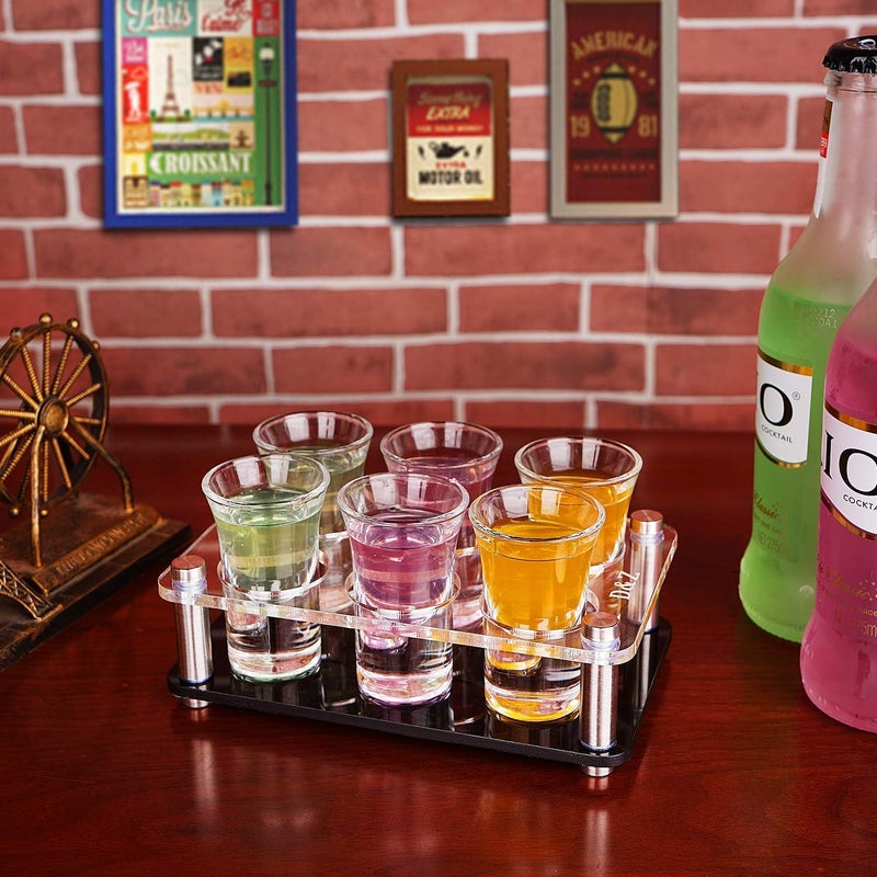 DZ Shot Glass Set of 6 with Serving Tray, Stylish and Modern Holder for Drinking, Serving, Display and Storage, 1 oz (30 ml) Tasting Glass for Restaurant, Bar, Family Gathering, Handy Party Tool - Image 5