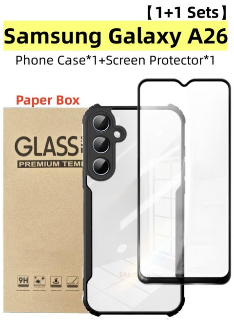 [1+1 Sets] For Samsung Galaxy A26 Case Cover & Screen Protector Phone Case with Anti Drop Function,Tempered Flim