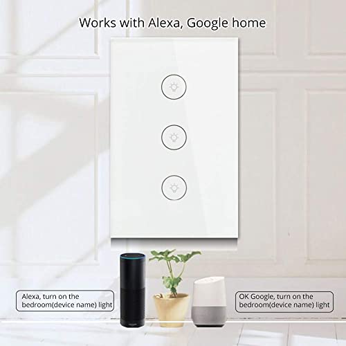 MOES WiFi Smart Wall Touch Light Switch Glass Panel Wireless Remote Control by Mobile APP Anywhere Compatible with Alexa,Timing Function No Hub Required (Wall Switch 3 Gang) - Image 3