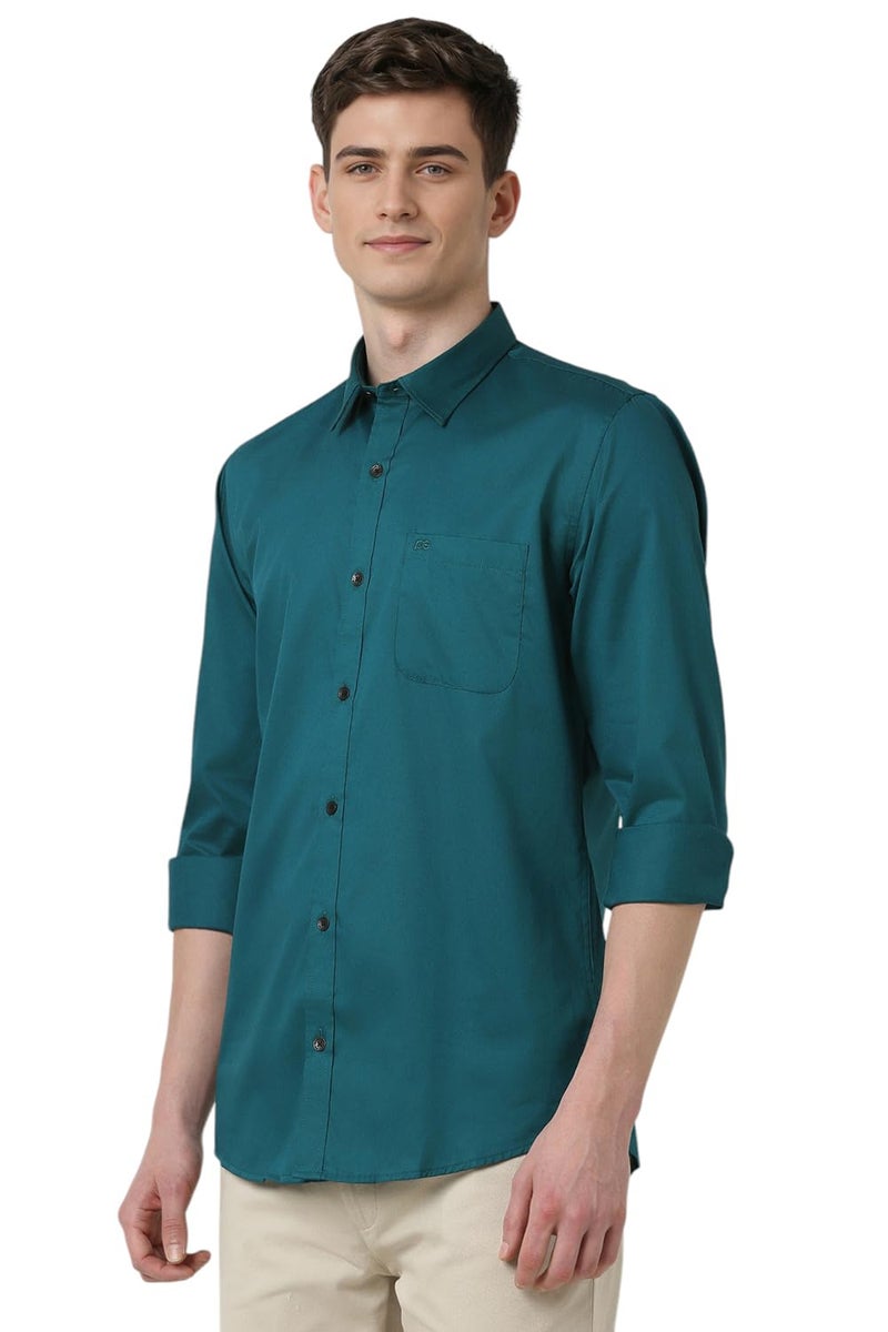 Peter England Men's Solid Slim Fit Full Sleeve Casual Shirt|100% Cotton Teal - Image 2