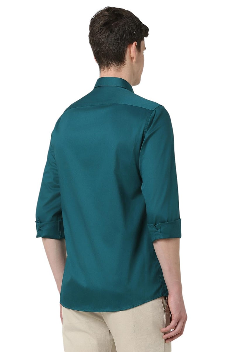 Peter England Men's Solid Slim Fit Full Sleeve Casual Shirt|100% Cotton Teal - Image 3
