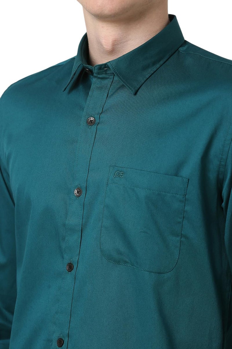 Peter England Men's Solid Slim Fit Full Sleeve Casual Shirt|100% Cotton Teal - Image 4