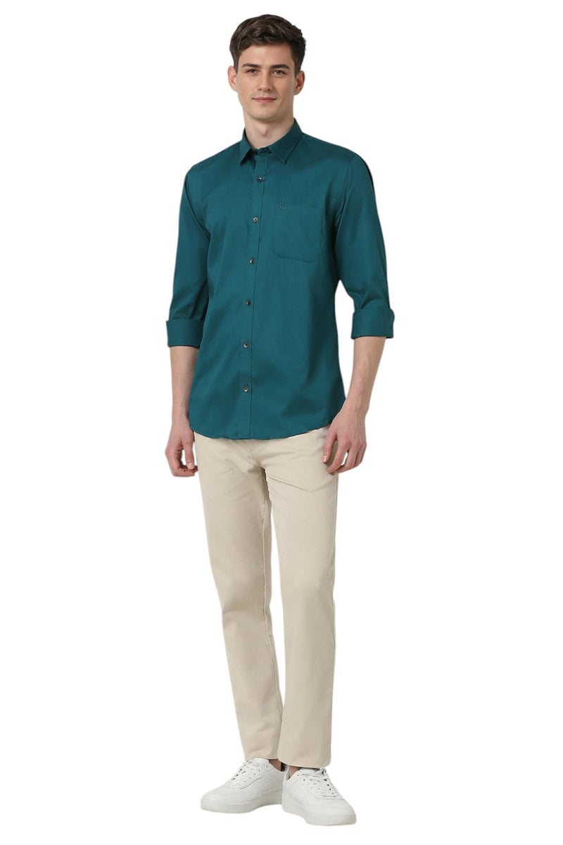Peter England Men's Solid Slim Fit Full Sleeve Casual Shirt|100% Cotton Teal - Image 5
