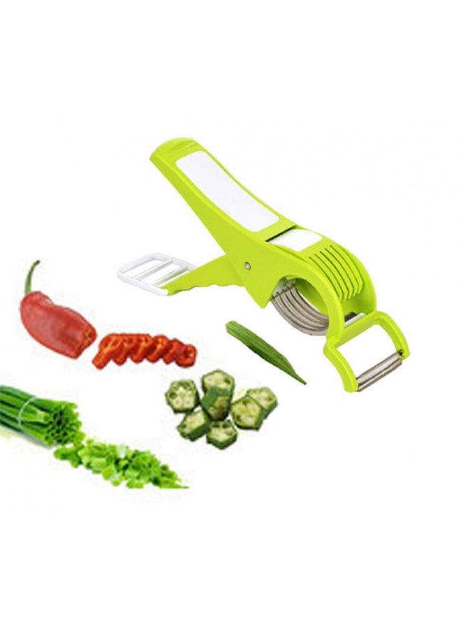 DBY Veg Cutter Durable Veggie Slicer Vegetable Cutter Slicer Chopper Extra Sharp Stainless Steel 2 in 1 Vegetable Cutter with Peeler Chilly Cutter With Lock System Plastic - Image 1