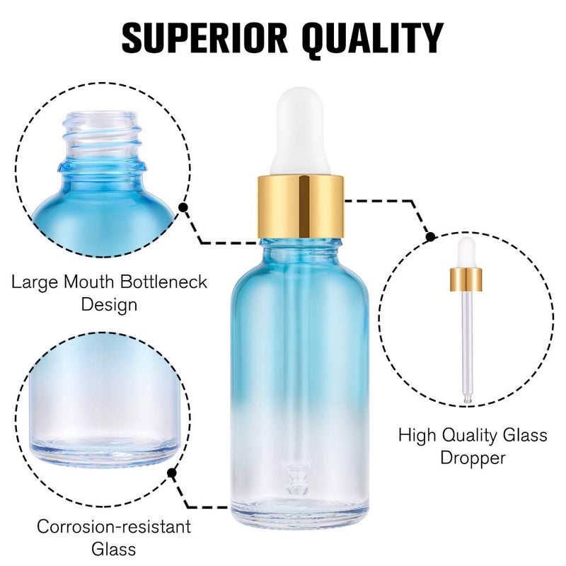 PrettyCare Glass Eye Dropper Bottles 24 Pack, 1oz (30ml) Rainbow Empty Thick Bottles Bulk with Leakproof Goledn Caps - With Labels & Funnels for Storage, Travel, Essential Oils, Cuticle, Tinctures - Image 4