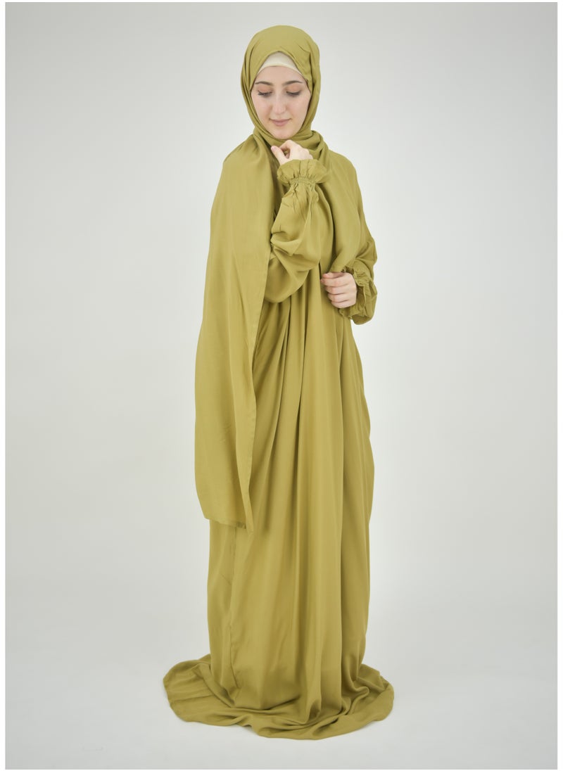 DAMAS COLLECTION One piece prayer dress for women made from cotton blend with the attached scarf - one piece prayer abaya with the attached scarf -prayer clothes women - prayer gown for women  - Image 3