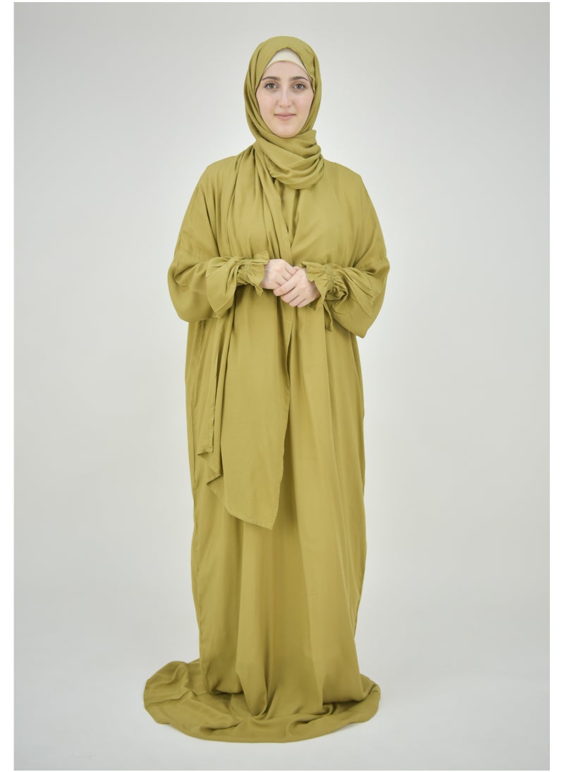 DAMAS COLLECTION One piece prayer dress for women made from cotton blend with the attached scarf - one piece prayer abaya with the attached scarf -prayer clothes women - prayer gown for women  - Image 2