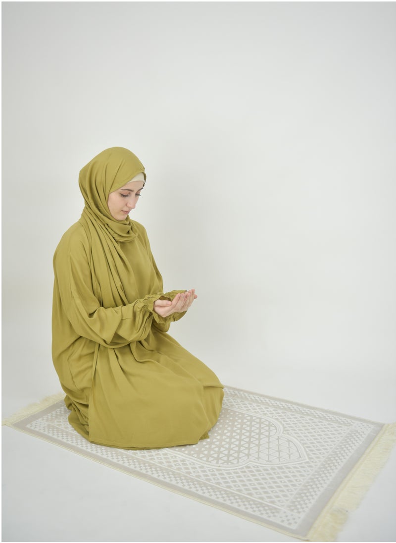 DAMAS COLLECTION One piece prayer dress for women made from cotton blend with the attached scarf - one piece prayer abaya with the attached scarf -prayer clothes women - prayer gown for women  - Image 5