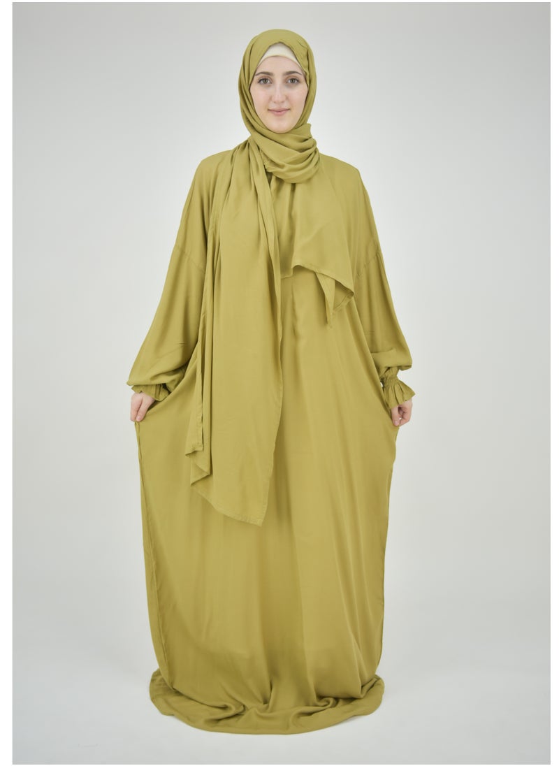 DAMAS COLLECTION One piece prayer dress for women made from cotton blend with the attached scarf - one piece prayer abaya with the attached scarf -prayer clothes women - prayer gown for women  - Image 4