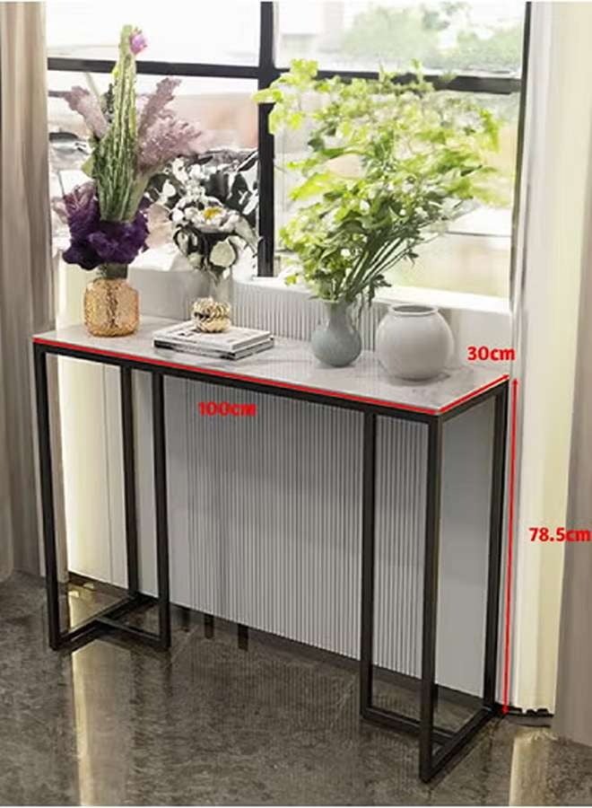 AGD Console Table, Modern Entryway Table for Living Room, Metal Frame Side Table for Home and Office 100x30x78.5cm, White - Image 1