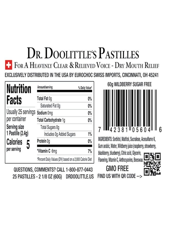 DOOLITTLE Dr. Doolittle’s Sugar Free Soft Fruit Pastilles for Voice and Throat, Wild Berries Flavor, 2.12 Ounce Tin, approximately 25 Count Package - Image 5