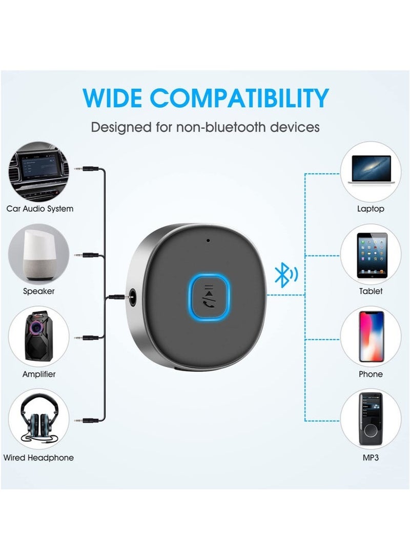NOOA Bluetooth Adapter, Mini AUX Bluetooth 5.0 Receiver for Music Streaming, Hands-free Calls, Dual Connection, 12H Playtime, Car Bluetooth Aux Adapter, Home Stereo, Wired Headphones, Speaker - Image 2