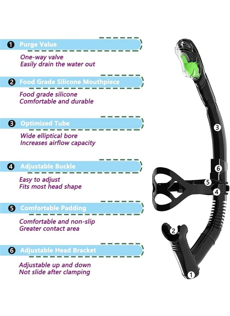Aookay - Front Snorkel, Dry Top Snorkel, Comfort Mouthpiece, One-way Purge Valve, Suitable for Pool/Open Water/Swimming/Scuba Snorkeling (Black) - Image 1