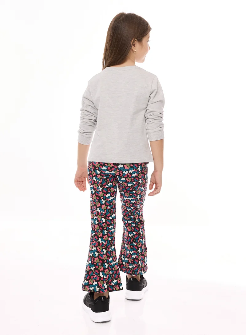 victor and jane Embellished Top And Printed Flared Legging - Set