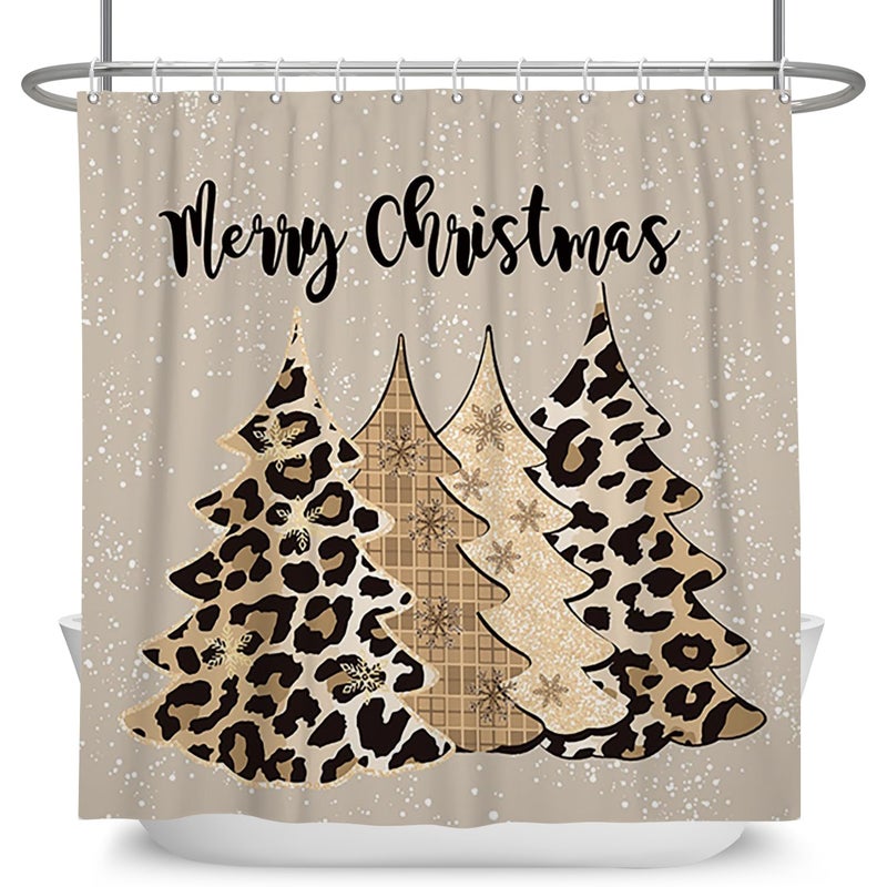 Leowefowa Leopard Christmas Tree Shower Curtain Winter Pine Tree Snowflake Shower Curtain for Holiday Farmhouse Bathtub Bathroom Decor 72x72 Inch Waterproof Polyester Fabric with Hooks - Image 1
