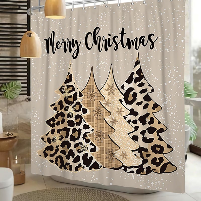 Leowefowa Leopard Christmas Tree Shower Curtain Winter Pine Tree Snowflake Shower Curtain for Holiday Farmhouse Bathtub Bathroom Decor 72x72 Inch Waterproof Polyester Fabric with Hooks - Image 5